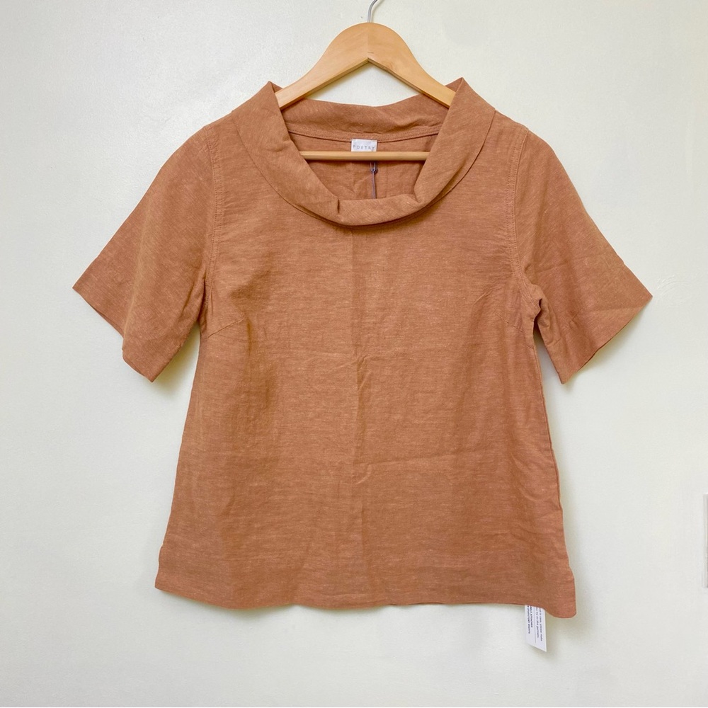 Women’s Short-Sleeve Linen Blend Top in Rust
